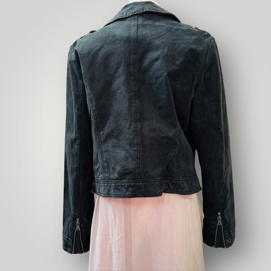 Levi's / black suede / genuine leather moto jacket / s (3907771017492771552)