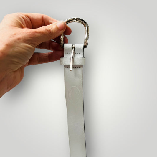 JOHN LEWIS / white leather belt / made in UK / s (3908635867575809867)