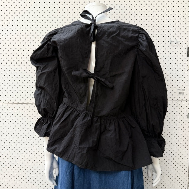 H&M DIVIDED / tie back taffeta peplum top / m (3909294066250179365)