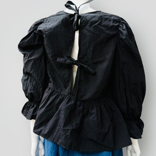 H&M DIVIDED / tie back taffeta peplum top / m (3909314179003751866)