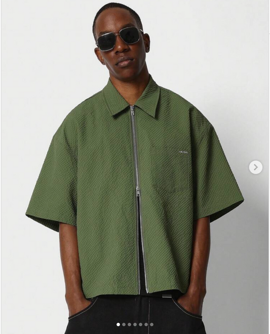 SUMWON / green zip front shirt / L (3909395845920155606)