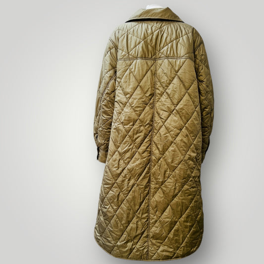 H&M / long green quilted jacket with collar and pockets / m (3910607126026430042)