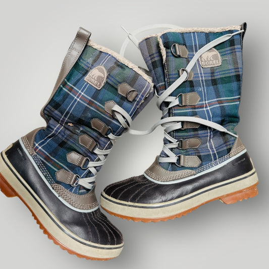 SOREL / Tivoli Blue Plaid Waterproof Winter Snow Boots / 37.5 (3911112060982856947)