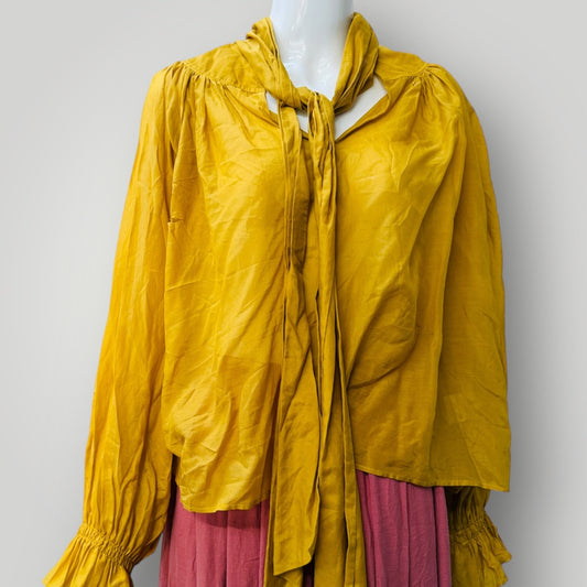 KAREN WALKER / 'ornamental' blouse / mustard silk / 12 / $425rrp (3911289323589329941)