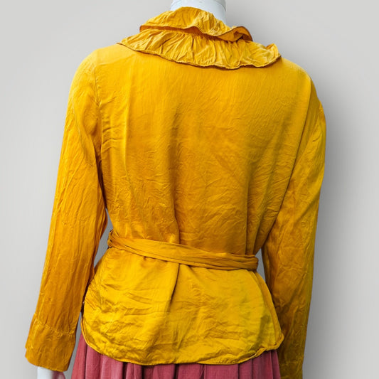 1980s australian vintage / CARLA ZAMPATTI / yellow silk ruffle blouse / s (3911289334437578979)