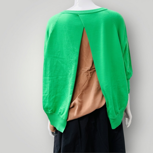 SILK / kelly green top with contrast back / L (3911290901684902326)