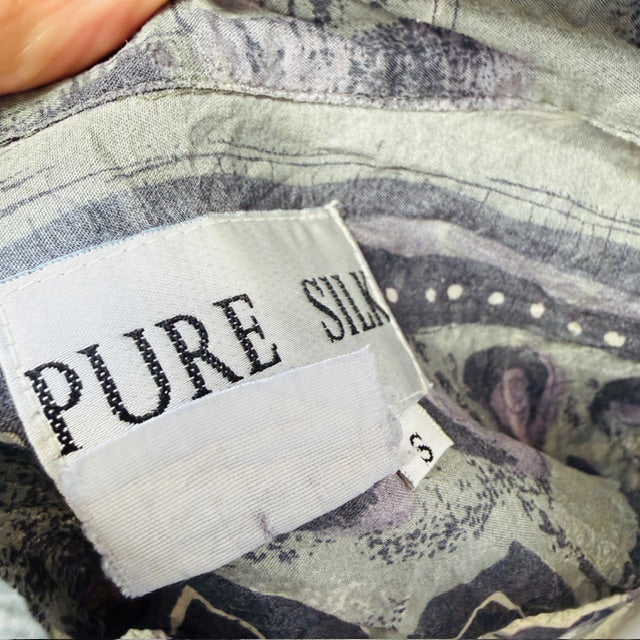 1990s vintage / PURE SILK / patterned shirt / L (3912618369488923760)