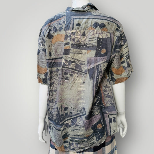 1990s vintage / PURE SILK / patterned shirt / L (3912618651039666359)