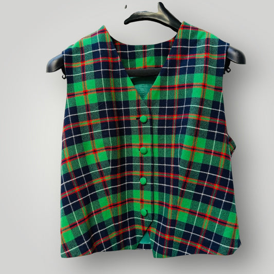 1970s vintage / handmade / tank vest and pants / green plaid wool / s/m (3912942267236171320)