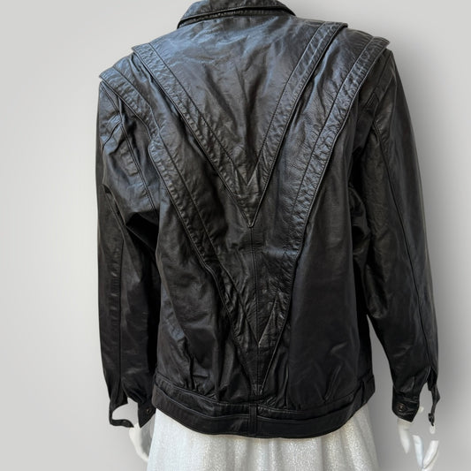 1980s aussie vintage / FRANTIK by Christine Ponting / black leather jacket / 10 (3914056294959927023)