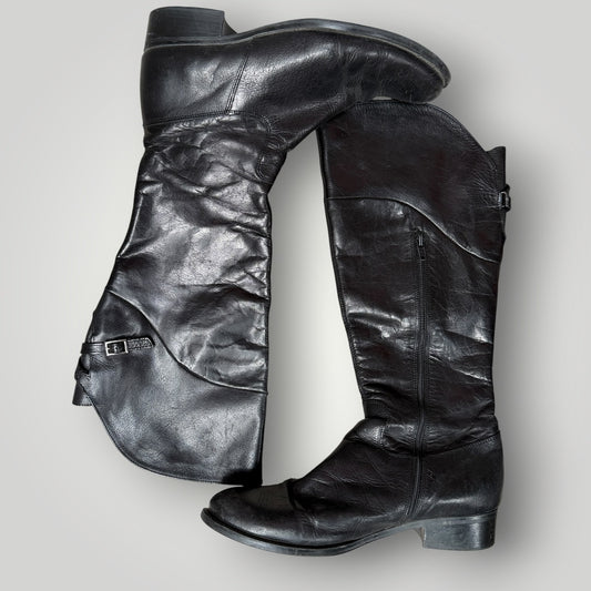 BOOTS / full length black leather / 41 (3914313934207801441)
