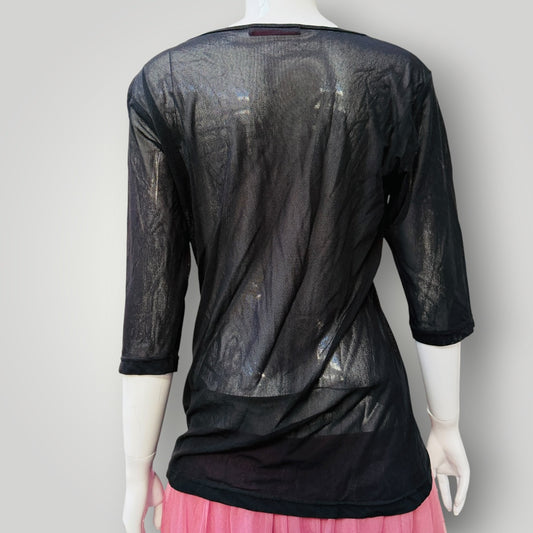 REDHEAD / sheer balck mesh top / 16 / made in nz (3915005046361406088)