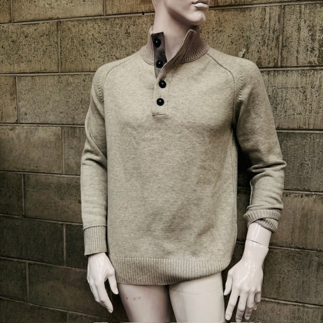M.J. Bale / Nevis Button Mock Neck Sweater / wool cotton / L (3915871969195591313)