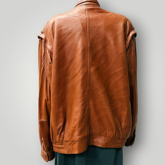 1980s 1990s nz vintage / MARCOL / brown leather jacket / L (3915984202893363941)
