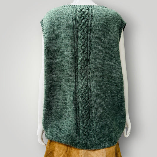 hand knitted / forrest green wool vest / m/l (3916143558627279875)