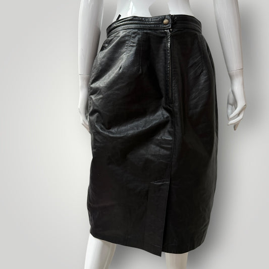1980s nz vintage / leather skirt / black / m (3917331965843257810)