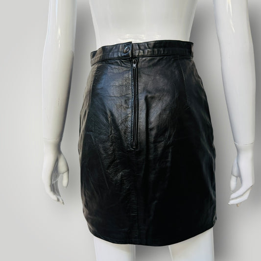 1990s nz vintage / leather / mini / skirt / s (3917700401899307331)