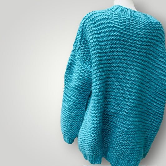 hand knitted / chunky wool oversized sweater / turquoise / XL (3918020966942964868)