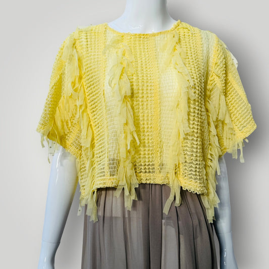 Zara / tulle fringe crop top / yellow, / S (3918299626428548801)