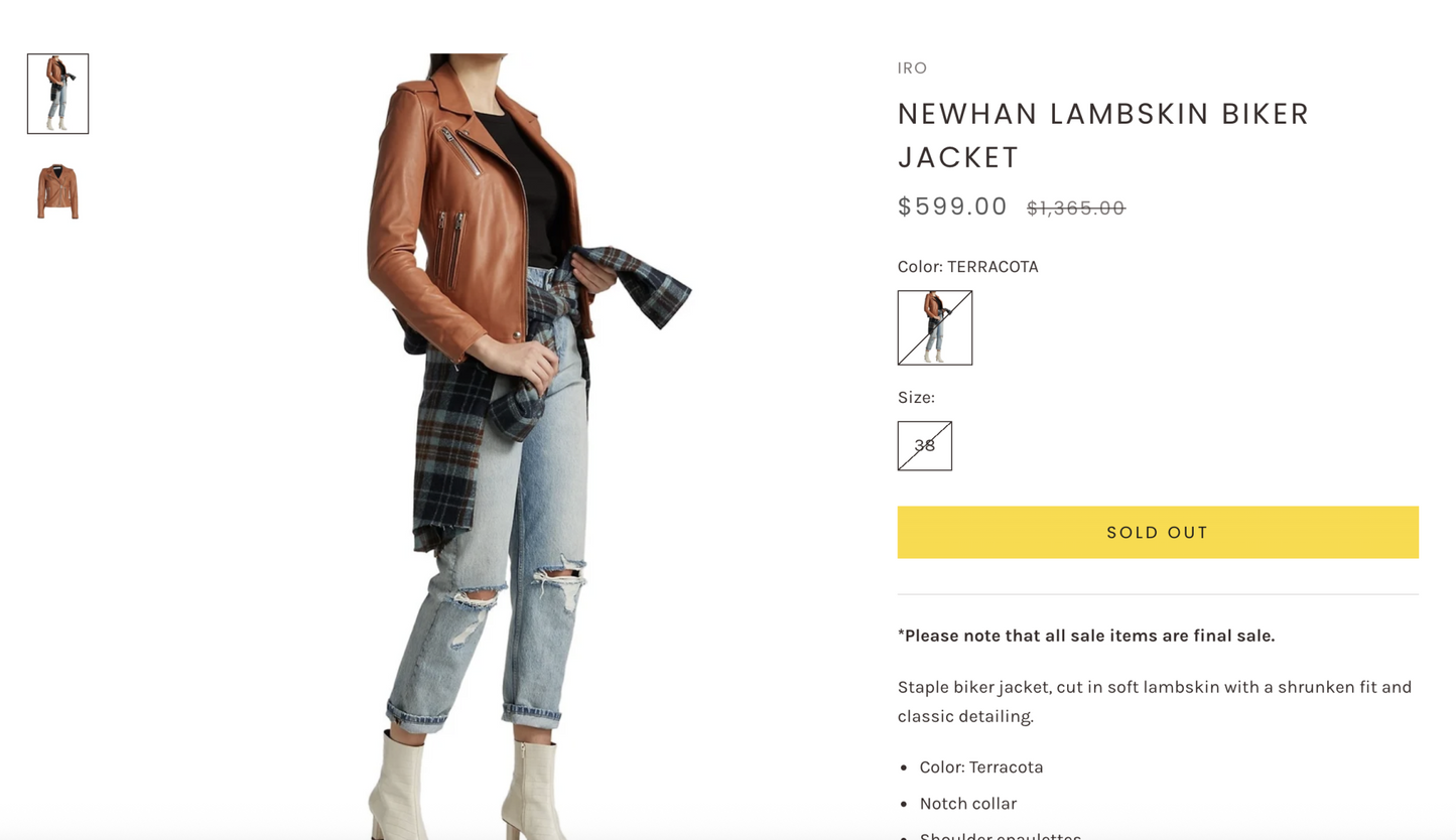 IRO / 'newham' leather biker jacket / brown / s (3920726346060880041)