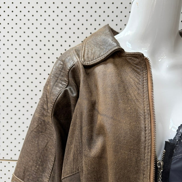 1980s vintage / leather / brown bomber jacket / XL (3922771944922644709)
