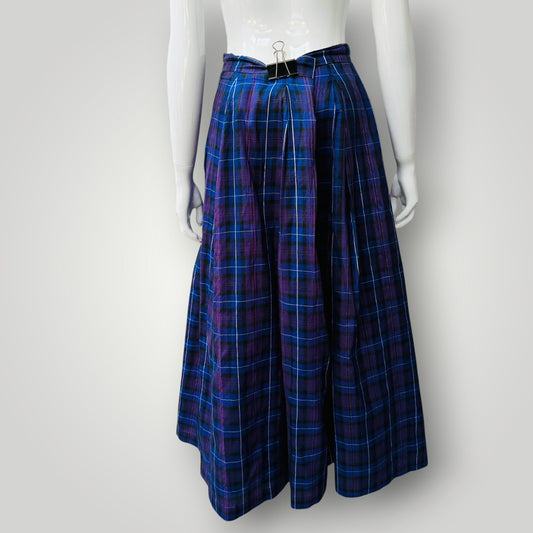 SILK / plaid / ankle length purple skirt / m/l (3924504353115719210)