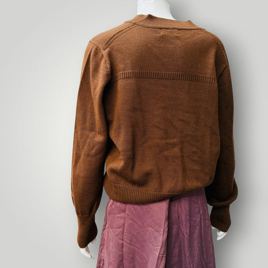 STANDARD ISSUE / brown merino v neck cardigan / s/m (3925111029386720377)