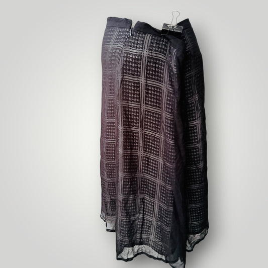 MACJAYS NOIR / dark check sheer panelled midi skirt / 16 (3925731916264456541)