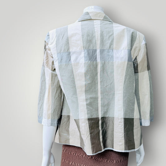 PLAID SILK / short sleeved tailored blazer / m (3926230077742063846)