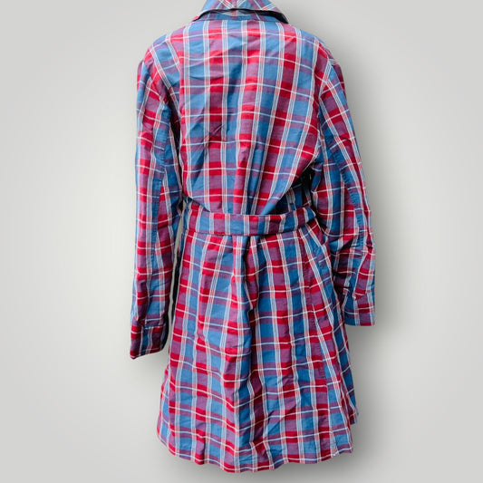 1960s nz vintage / red and blue plaid wool robe / free size (3926230088305757546)