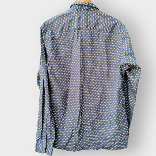 SCOTCH & SODA / navy geometric print cotton long-sleeve shirt/ L (3926847981299188339)