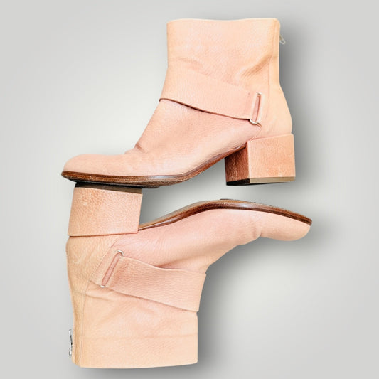 BEAU COOPS / peach-pink leather block-heel ankle boots / 39 (3926913753126928718)