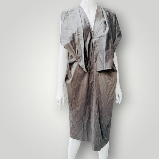 reversible / sleeveless gathered midi dress / taupe / S (3927024725912440111)