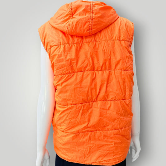 y2k vintage / ADIDAS / bright orange puffer vest with grey hood / L (3927364558452561366)