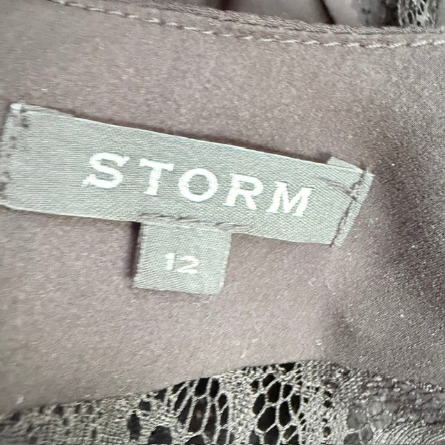 STORM / black lace trim crossover midi dress / 12 (3927693705276445168)