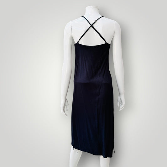 COMMONERS / silk / navy slip midi dress / S (3927694212006820129)