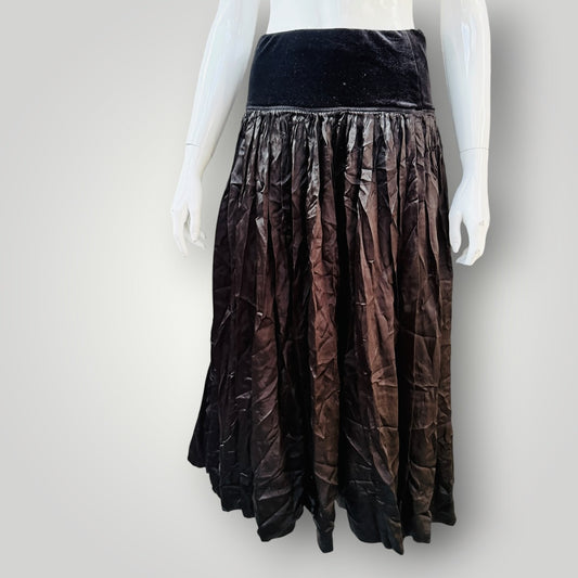 Kristen Fordham - Black Satin Full Midi Skirt - Y2k Vintage NZ Made - Size S (3927971322232903844)