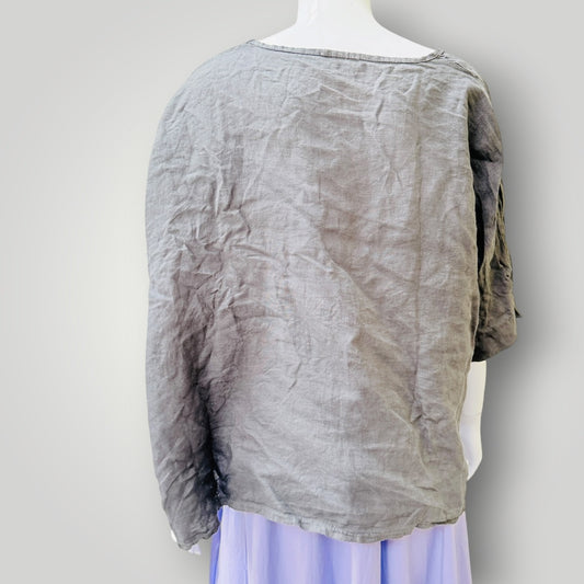The Italian Cartel - Boxy Blouse - Grey Linen - Italy Made - Size S (3928077884896075899)