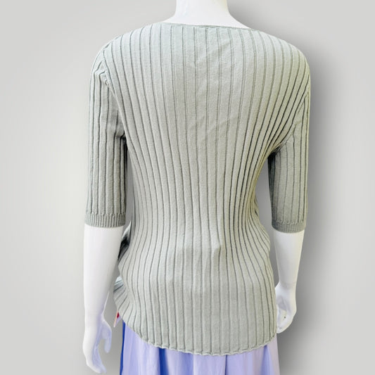 Untouched World - Sylvie Tee - Khaki Glenthorne Merino Knit Top - NZ Made - M (3928077893929364808)