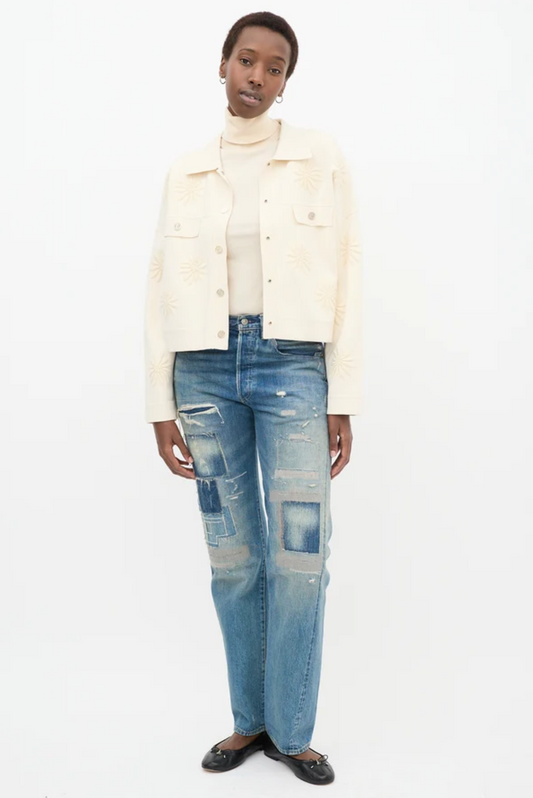 Sandro - Floral Embossed Button-Down Cardigan Jacket - Cream - Size S (3928226969532222244)