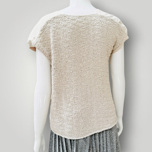 Verge - Textured Knit Short Sleeve Tank - Oat / Beige - Size S (3928682233581243899)