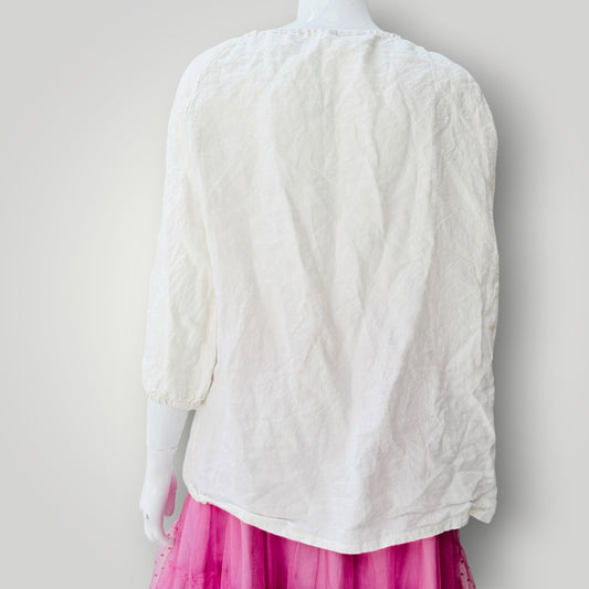 Angel A - Linen Drawstring Blouse - NZ Made - Cream - Size M (3928749662089854501)