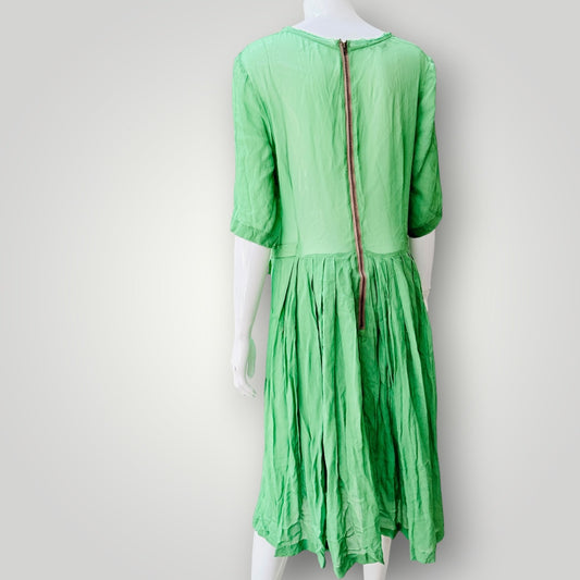 Kate Sylvester - Silk Midi Dress - Apple Green - Size L- Made in NZ (3928929390514545356)