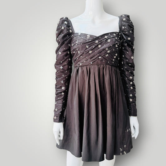 Self-Portrait - Cluster Sequin Taffeta Mini Dress - Black - Size 6 - BNWT (3928929400506645486)