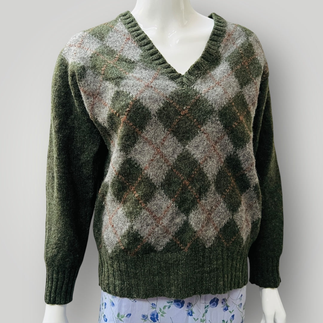 PRINGLE / v neck argyle wool jumper / s