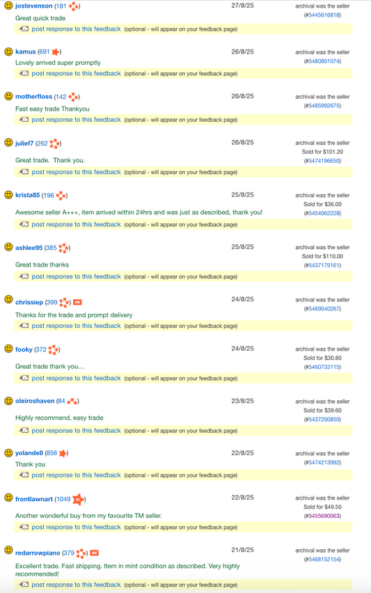 the latest trademe feedback