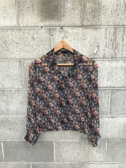 VINTAGE / sheer floral shirt /10 (3756891099505509265)