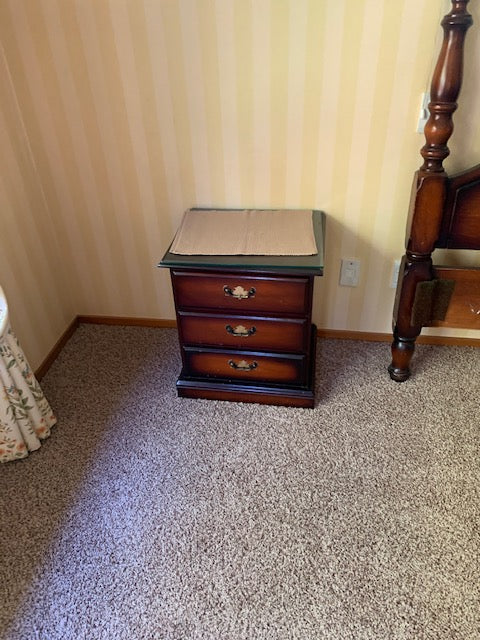 1970s bedroom suite - bed, tallboy, dressing table, and two bedside units (3761209491009472543)