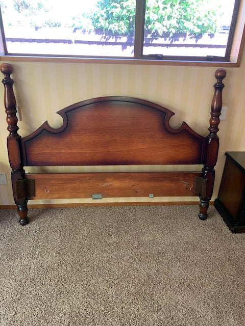 1970s bedroom suite - bed, tallboy, dressing table, and two bedside units (3761209498900700659)
