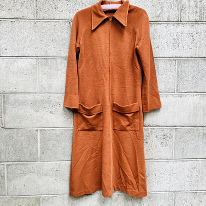 VINTAGE handmade zip front brown dress / S (3784189788439433813)